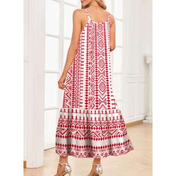 Dokotoo Womens Summer Dresses 2025 U Neck White Spaghetti Strap Dresses Casual Boho Printed Hawaiian Dresses Ruffle A Line Maxi Dresses for Beach Vacation Large White