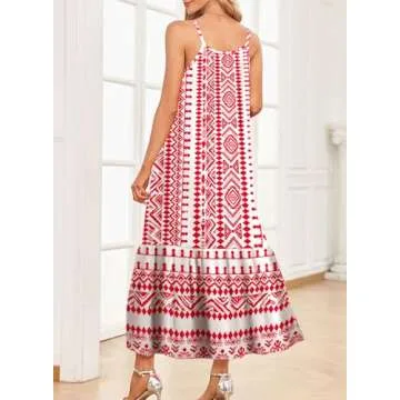 Dokotoo Womens Summer Dresses 2025 U Neck White Spaghetti Strap Dresses Casual Boho Printed Hawaiian Dresses Ruffle A Line Maxi Dresses for Beach Vacation Large White