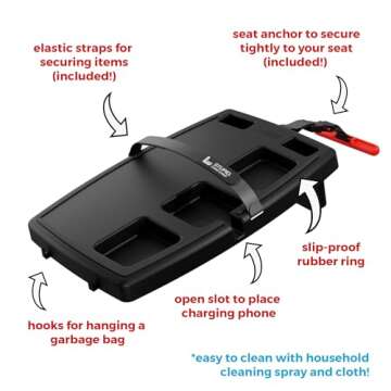 STUPID Car Tray - Classic Car Tray - Ultimate Car Organizer & Mobile Office - Includes 2 Elastic Straps - Quick-Release Seat Anchor - Midnight Mayhem