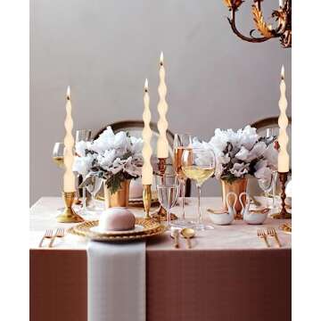 LPUSA 9.8" Ivory Spiral Taper Candles Dripless Twisted Taper Candle Handmade from Vegan Soy Wax for Holiday Wedding Party Home Dinner Decoration Party and Any Occasion,Set of 4(Ivory)