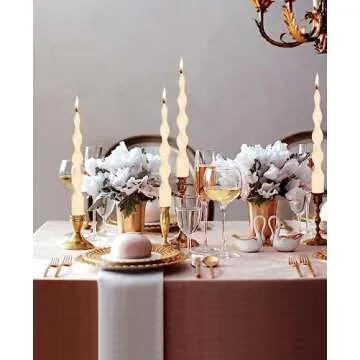 LPUSA 9.8" Ivory Spiral Taper Candles Dripless Twisted Taper Candle Handmade from Vegan Soy Wax for Holiday Wedding Party Home Dinner Decoration Party and Any Occasion,Set of 4(Ivory)