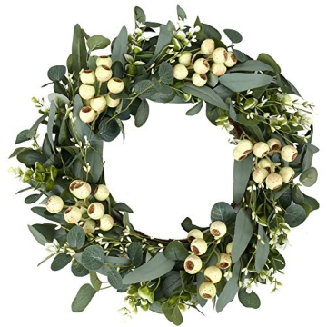 JINGHONG Artificial Spring Wreath 20 Inch Summer Wreaths for Front Door Green Eucalyptus Wreath with...