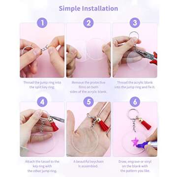 YETOOME 120 Pcs Key Ring Acrylic Blanks Keychain Tassels Set, 2 Inch Round Clear Acrylic Keychain with Chain Jump Rings and Colorful Keychain Tassels for DIY Keychain Vinyl Crafting