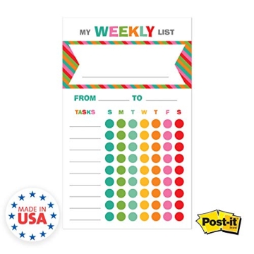 Bright Cheerful Weekly Chore Chart for Kids - 50 Sticky Notes