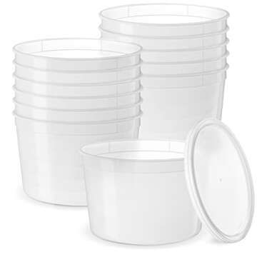 Comfy Package [12 Sets - 64 oz. Disposable Plastic Food Storage Deli Containers With Lids, Ice Cream Bucket & Soup Pail
