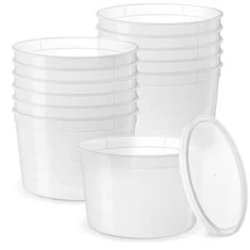 Comfy Package [12 Sets - 64 oz. Disposable Plastic Food Storage Deli Containers With Lids, Ice Cream Bucket & Soup Pail