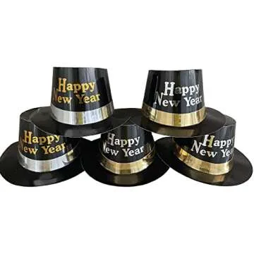 New Years Eve Party Supplies for 10, New Year Eve Celebration, Includes - 21 Pieces, 5 Top Hats, 5 Tiaras, 5 Blowing Horns, 5 Squawkers and 1 Banner
