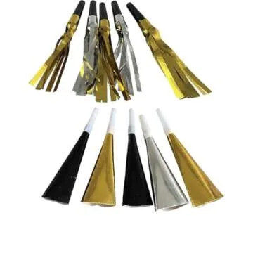 New Years Eve Party Supplies for 10, New Year Eve Celebration, Includes - 21 Pieces, 5 Top Hats, 5 Tiaras, 5 Blowing Horns, 5 Squawkers and 1 Banner