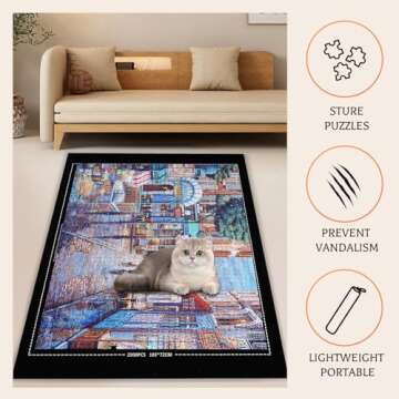 Jigsaw Puzzle Mat Roll Up - 2000 1500 1000 500 Pcs Puzzles Mats, Black Smooth Top & Non-Slip Felt Bo...