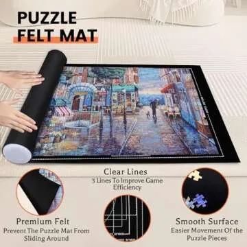 Jigsaw Puzzle Mat Roll Up - 2000 1500 1000 500 Pcs Puzzles Mats, Black Smooth Top & Non-Slip Felt Bottom Roll-Up Puzzle Matte for Sorting Table, Board, Frame, Storage+ 6 Save Trays. for Adults