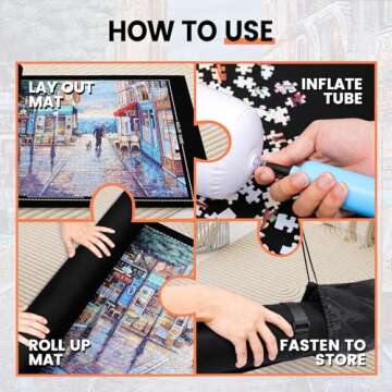 Jigsaw Puzzle Mat Roll Up - 2000 1500 1000 500 Pcs Puzzles Mats, Black Smooth Top & Non-Slip Felt Bottom Roll-Up Puzzle Matte for Sorting Table, Board, Frame, Storage+ 6 Save Trays. for Adults