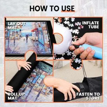 Jigsaw Puzzle Mat Roll Up - 2000 1500 1000 500 Pcs Puzzles Mats, Black Smooth Top & Non-Slip Felt Bottom Roll-Up Puzzle Matte for Sorting Table, Board, Frame, Storage+ 6 Save Trays. for Adults