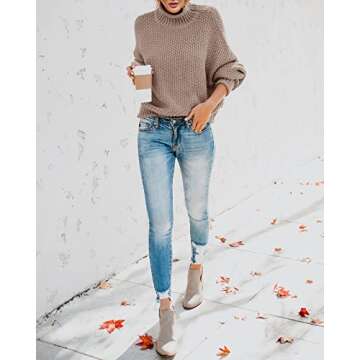 Saodimallsu Womens Turtleneck Sweater Oversized Warm Winter Sweaters Batwing Long Sleeve Cozy Chunky Knit Pullover Tops Tan