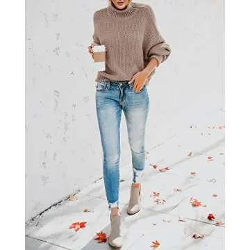 Saodimallsu Womens Turtleneck Sweater Oversized Warm Winter Sweaters Batwing Long Sleeve Cozy Chunky Knit Pullover Tops Tan
