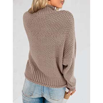 Saodimallsu Womens Turtleneck Sweater Oversized Warm Winter Sweaters Batwing Long Sleeve Cozy Chunky Knit Pullover Tops Tan