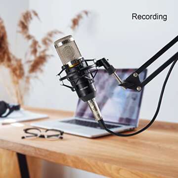 ZINGYOU Condenser Microphone Bundle, BM-800 Mic Kit with Adjustable Mic Suspension Scissor Arm, Shock Mount and Double-Layer Pop Filter for Studio Recording & Brocasting (BM-800 Microphone Bundle)