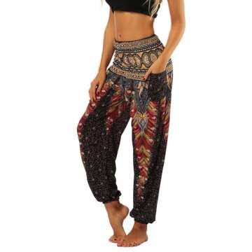 Lu's Chic Women's Boho Pants Harem Smocked Waist Yoga Hippie Palazzo Summer Beach Pants Pattern4 One...