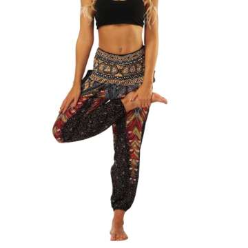 Lu's Chic Women's Boho Pants Harem Smocked Waist Yoga Hippie Palazzo Summer Beach Pants Pattern4 One Size