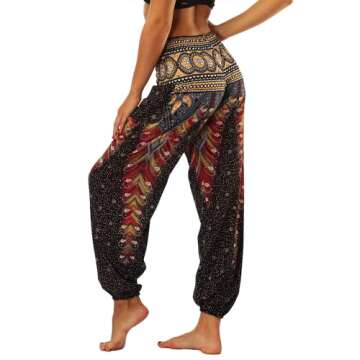 Lu's Chic Women's Boho Pants Harem Smocked Waist Yoga Hippie Palazzo Summer Beach Pants Pattern4 One Size