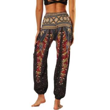 Lu's Chic Women's Boho Pants Harem Smocked Waist Yoga Hippie Palazzo Summer Beach Pants Pattern4 One Size