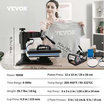 VEVOR 5 in 1 Heat Press Machine for T-Shirts and More
