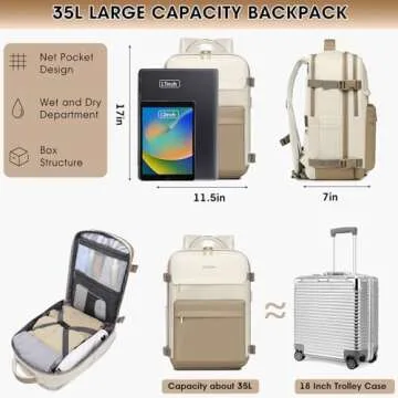 Travel Backpack for Women, 35L Waterproof Carry On