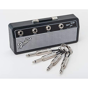 P Pluginz Licensed Fender Jack Rack- Wall mounting Guitar amp Key Holder, Includes 4 Guitar Plug Keychains and 1 Wall mounting kit. Quick and Easy Installation.