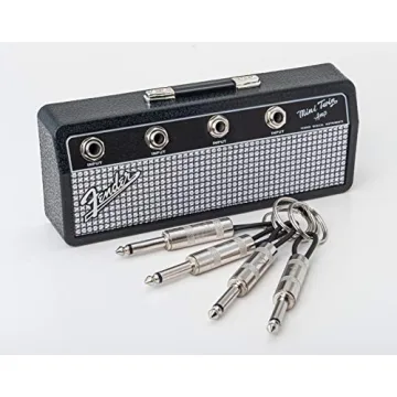 P Pluginz Licensed Fender Jack Rack- Wall mounting Guitar amp Key Holder, Includes 4 Guitar Plug Keychains and 1 Wall mounting kit. Quick and Easy Installation.