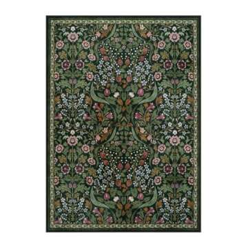 Moynesa Floral Washable 5x7 Rug, Green Area Rugs for Living Room, Non Slip Boho Dining Room Rug Unde...
