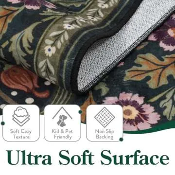 Moynesa Floral Washable 5x7 Rug, Green Area Rugs for Living Room, Non Slip Boho Dining Room Rug Under Table, Botanical Ultra Thin Floor Carpet for Bedroom Home Office, Green