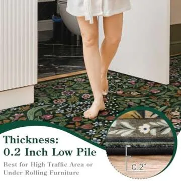 Moynesa Floral Washable 5x7 Rug, Green Area Rugs for Living Room, Non Slip Boho Dining Room Rug Under Table, Botanical Ultra Thin Floor Carpet for Bedroom Home Office, Green