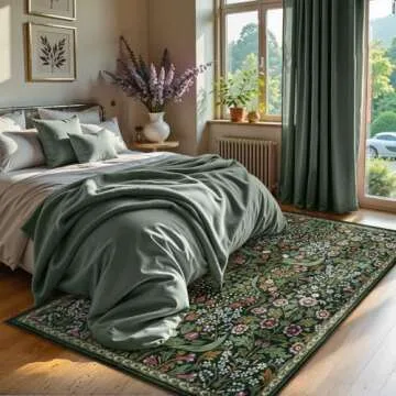 Moynesa Floral Washable 5x7 Rug, Green Area Rugs for Living Room, Non Slip Boho Dining Room Rug Under Table, Botanical Ultra Thin Floor Carpet for Bedroom Home Office, Green