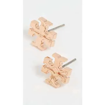 Elegant Tory Burch Logo Stud Earrings in Rose Gold