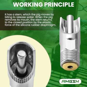 AMGSH 5Pack Pig Waterer Nipples, NPT 1/2" Stainless Steel Automatic Pig Nipple Drinker Feeder Hog Waterer for Sows Piglets Drinking