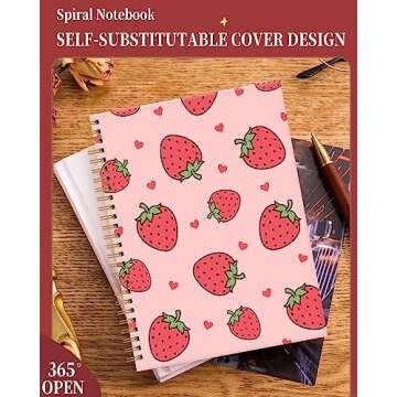 FVBAO Spiral Journal Notebook for Women,Cute A5 College Ruled Notebooks 6"x 8.4", 120 Pages Lined Journal with Premium Thick Paper,Perfect for School Office Home Gifts(Pink Strawberry)