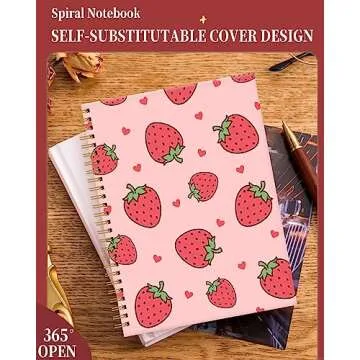 FVBAO Spiral Journal Notebook for Women,Cute A5 College Ruled Notebooks 6"x 8.4", 120 Pages Lined Journal with Premium Thick Paper,Perfect for School Office Home Gifts(Pink Strawberry)