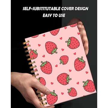 FVBAO Spiral Journal Notebook for Women,Cute A5 College Ruled Notebooks 6"x 8.4", 120 Pages Lined Journal with Premium Thick Paper,Perfect for School Office Home Gifts(Pink Strawberry)