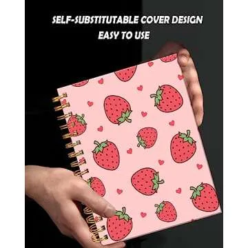 FVBAO Spiral Journal Notebook for Women,Cute A5 College Ruled Notebooks 6"x 8.4", 120 Pages Lined Journal with Premium Thick Paper,Perfect for School Office Home Gifts(Pink Strawberry)