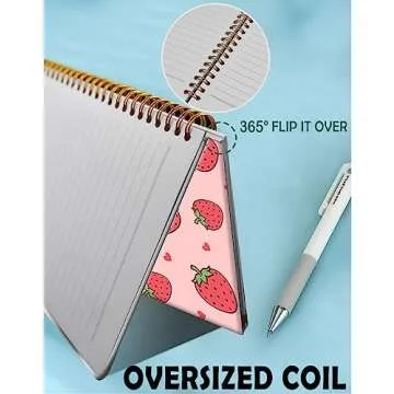 FVBAO Spiral Journal Notebook for Women,Cute A5 College Ruled Notebooks 6"x 8.4", 120 Pages Lined Journal with Premium Thick Paper,Perfect for School Office Home Gifts(Pink Strawberry)