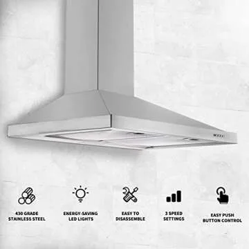 Tieasy 30 inch Wall Mount Range Hood - 450 CFM Performance