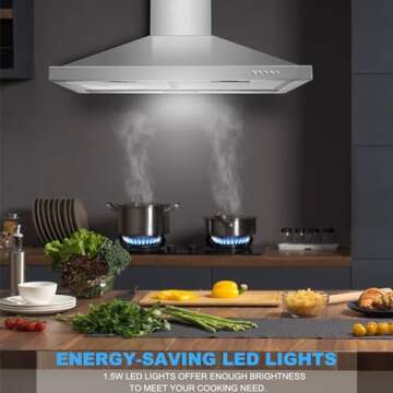 Tieasy 30 inch Wall Mount Range Hood - 450 CFM Performance