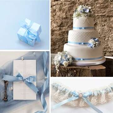 Light Blue Ribbon 3/8 Inch, 25 Yards Satin Fabric Ribbons for Christmas Gift Wrapping, Christmas Garland, Christmas Tree Ornaments, Bows Making, DIY Crafts, Sewing Projects and Wedding Party