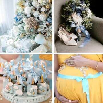 Light Blue Ribbon 3/8 Inch, 25 Yards Satin Fabric Ribbons for Christmas Gift Wrapping, Christmas Garland, Christmas Tree Ornaments, Bows Making, DIY Crafts, Sewing Projects and Wedding Party