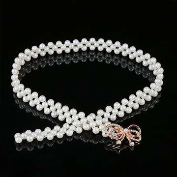 auwiyd Elegant Rhinestone Pearl Elastic Waist Chain Belt Luxury Bow Chain Dress Crystal Waist Strap ...