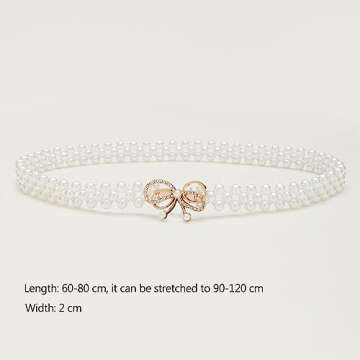 auwiyd Elegant Rhinestone Pearl Elastic Waist Chain Belt Luxury Bow Chain Dress Crystal Waist Strap Pearl Waistband for Women and Girls Fashion Bow Dress Dress Belt Skirt Clothing Decoration