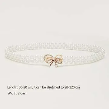 auwiyd Elegant Rhinestone Pearl Elastic Waist Chain Belt Luxury Bow Chain Dress Crystal Waist Strap Pearl Waistband for Women and Girls Fashion Bow Dress Dress Belt Skirt Clothing Decoration