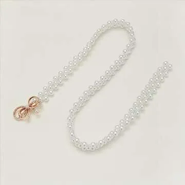 auwiyd Elegant Rhinestone Pearl Elastic Waist Chain Belt Luxury Bow Chain Dress Crystal Waist Strap Pearl Waistband for Women and Girls Fashion Bow Dress Dress Belt Skirt Clothing Decoration