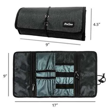 ProCase Electronic Organizer Cord Pouch, Travel Cable Charger Phone Accessories Bag Organizer Roll up Tech Carrying Case for USB Cables SD Memory Cards Earphone Flash Hard Drive –Black