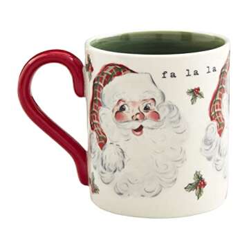 Mud Pie Vintage Christmas Mug – Adorable Santa Face Design, 15 oz Stoneware