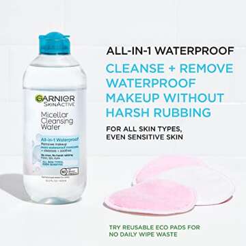 Garnier Micellar Cleansing Water, For All Skin Types, 13.5 fl oz + Micellar Cleansing Water, For Waterproof Makeup, 3.4 fl oz